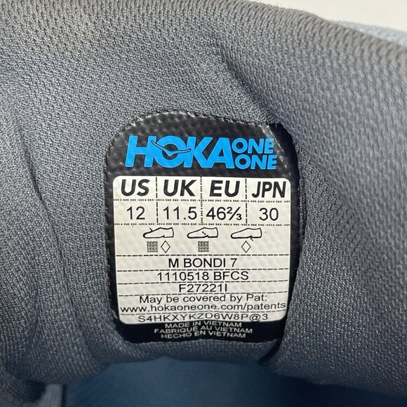 Hoka One One Bondi 7 Athletic Running Sneakers Men’s Size 12 Blue Yellow - Picture 12 of 12